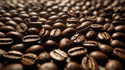 Poster - Close-up aerial view of scattered coffee beans
