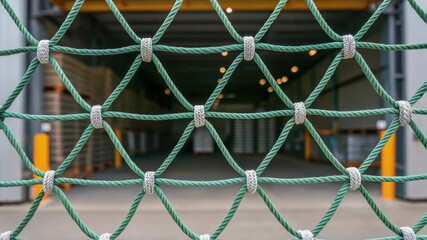Poster - Green safety net protecting warehouse entrance