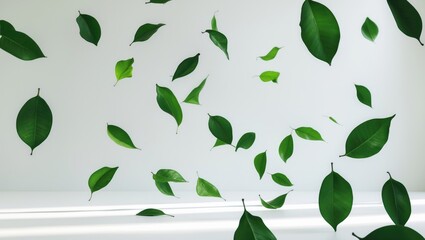 Aufkleber - Green citrus leaves in motion against a plain white background