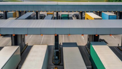 Poster - Trucks passing through toll booths on highway