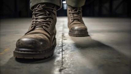 Aufkleber - Worker boots taking a step on concrete floor
