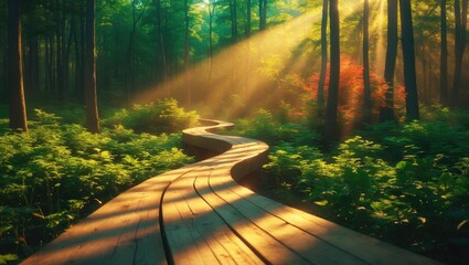 Poster - Stunning sunlight filtering through the forest.
