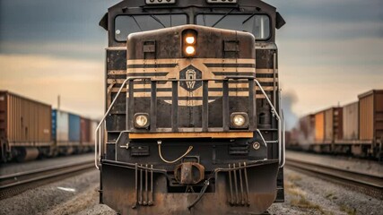 Aufkleber - Diesel locomotive slowly approaching on railway at sunset