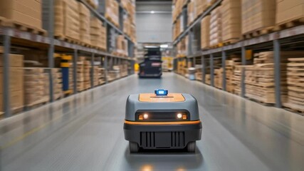 Aufkleber - Autonomous mobile robot moving through warehouse aisles