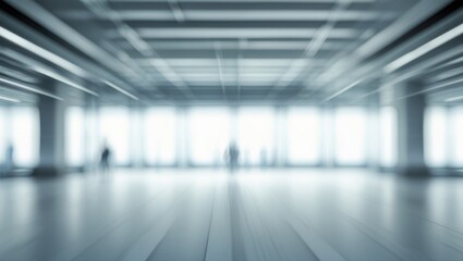 Aufkleber - OUT OF FOCUS SPACIOUS OFFICE BACKDROP, CONTEMPORARY BUSINESS HALL, BRIGHT COMMERCIAL OPEN AREA WITH LARGE GLASS WINDOWS, BLURRED HALLWAY