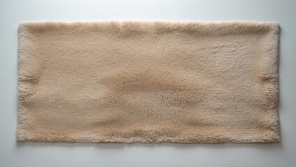 Poster - White background beige rectangular rug with woven fiber texture, flat lay view for home flooring and doormat decoration