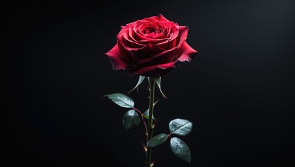 Fototapete - Black background featuring a red rose