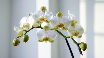 Poster - An orchid branch with flowers is displayed on a white background.