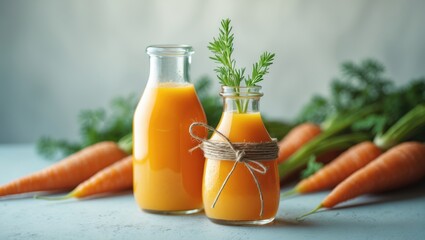 Aufkleber - Carrot juice freshly squeezed in a glass bottle.