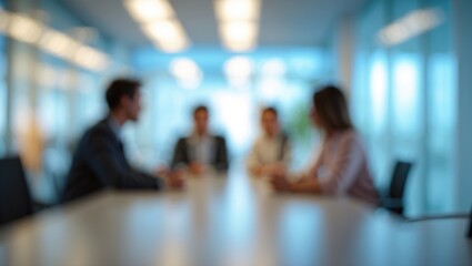 Poster - Soft blur of individuals gathered around a table