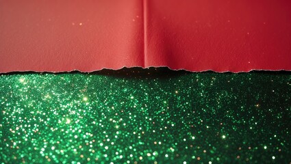 Aufkleber - Crimson ripped paper against emerald glitter backdrop