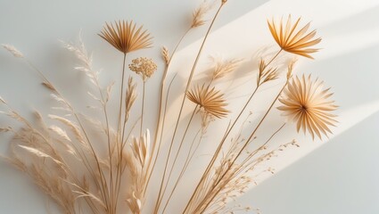 Aufkleber - Textured dry flowers and grass close-up for floral card with minimalist style