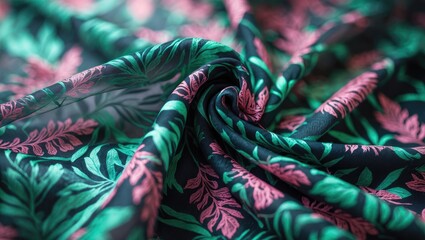 Aufkleber - Elegant fabric pattern highlighting soft textures and vibrant floral motifs on layered, translucent mesh with a modern, artistic appeal.