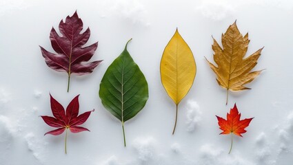 Poster - Isolated dry pressed botanical leaves and flowers of various types on white surface