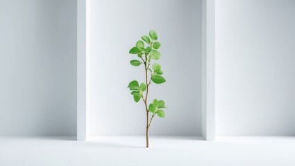 Aufkleber - On a white backdrop, a branch displays its green color.