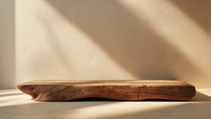 Poster - Rustic olive wood podium board. Backdrop for food, perfume, jewelry, and cosmetic items. Frontal perspective