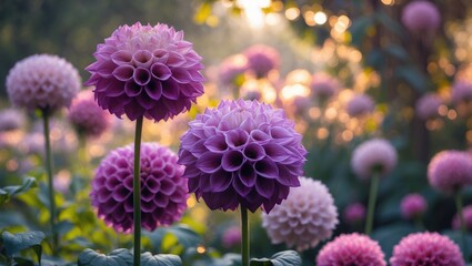 Poster - Zoomed-in view of purple flower heads featuring full bloom and layered petals