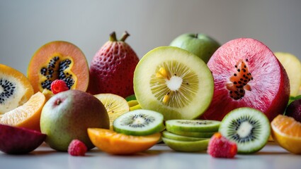 Aufkleber - Assorted fruits halved.