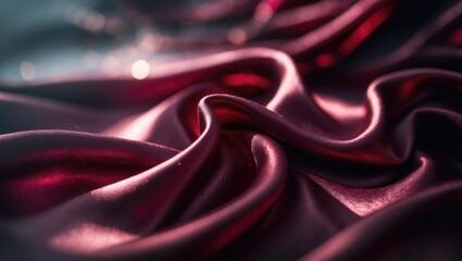 Poster - Luxurious red silk fabric with fluid curves and subtle shadows, creating an elegant textured pattern perfect for textile and art design