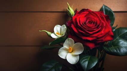 Poster - Bouquet of red roses and anthurium flowers