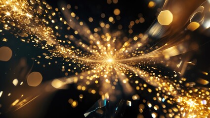 Poster - Abstract light rays background with golden bokeh and crystal texture overlay