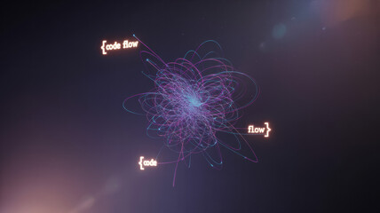 Abstract coding concept with glowing lines and symbols, symbolizing innovation and digital transformation.
