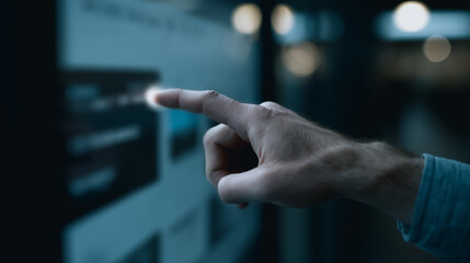 Poster - Interactive Display: A close-up shot of a hand interacting with a digital display screen, showcasing modern technology and user interaction.