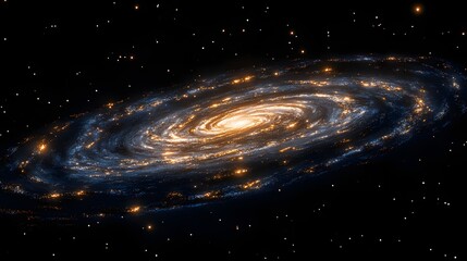 Poster - A stunning spiral galaxy illuminates the cosmos, its radiant core and swirling arms painted with stellar nurseries and ancient light. A cosmic dance of creation. Astronomy and Galaxy backgrounds.