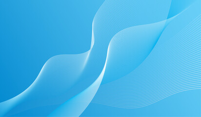 Poster - blue light lines wave curves with smooth gradient abstract background.