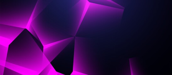 Fototapete - Dark abstract background with glowing purple polygonal shapes