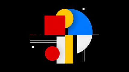 Poster - geometric harmony: an abstract composition of dynamic colors and shapes against a black backdrop, ev