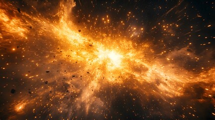 Fototapete - A fiery supernova erupts in a celestial display, casting light across the cosmos. Swirling smoke and embers paint a dramatic scene of cosmic power. Astronomy and Galaxy backgrounds.