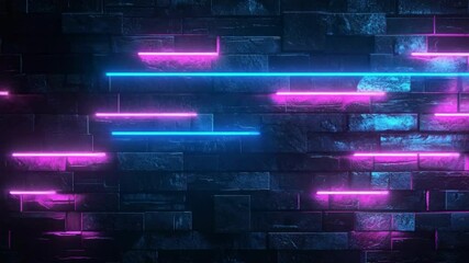 Poster - Vibrant Neon Lights on Textured Wall with Abstract Patterns in Blue and Pink Tones for Modern Digital Backgrounds 4k video footage