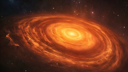 Poster - A captivating spiral galaxy shines brilliantly with orange and yellow hues, its textured arms swirling against a star-studded backdrop. Astronomy and Galaxy backgrounds.