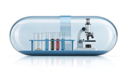 Poster - Laboratory Capsule with Microscopy Tools and Test Tubes for Science