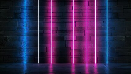 Poster - Vibrant Neon Lights Against Dark Wall Texture in Stylish Urban Setting for Modern Backgrounds and Creative Projects 4k video footage