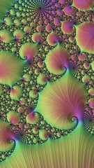 Poster - fractal artwork displays a blend of swirling green and red with complex detailing, zoom in	
