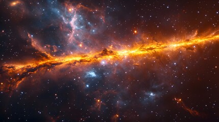 Poster - Vibrant cosmic nebula ablaze with fiery orange and yellow, set against a backdrop of stars and cosmic dust. A stunning display of the universe's beauty Astronomy and Galaxy backgrounds