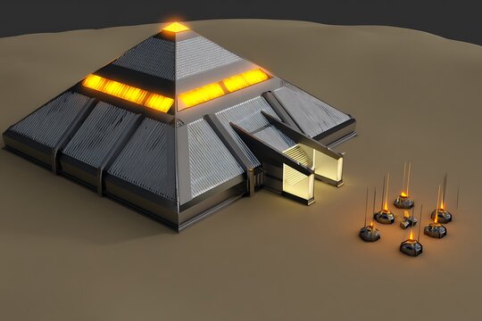 Futuristic pyramid research base on planet