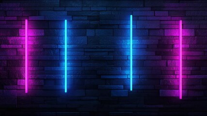 Poster - neon lights create vibrant glow against a dark stone wall in a modern artistic setting 4k video foot