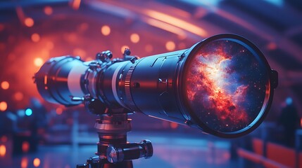 Leinwandbilder - Observe the cosmos through a powerful telescope, its lens revealing the breathtaking beauty of a distant galaxy. Gaze upon the universe and its wonders. Astronomy and Galaxy backgrounds.