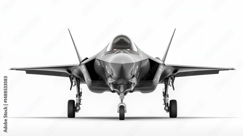 Jet Front Modern next-generation fighter jet front view isolated on clean white ...