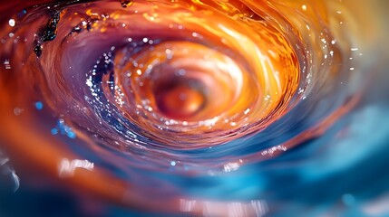 Poster - Abstract water art showcasing motion. Swirling vortex of blue, purple, orange, and yellow, accentuating texture and energy. Capture its beauty, Astronomy and Galaxy backgrounds.
