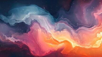 Poster - Cosmic clouds dance in ethereal hues. Swirls of blue, purple, orange, and pink create a dreamlike scene against a starlit expanse. Astronomy and Galaxy backgrounds