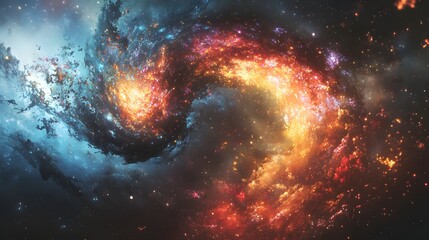 Poster - A stunning spiral galaxy showcases swirling cosmic dust and gas, radiating brilliant hues from the energetic core. Stars and nebulae illuminate this celestial dance,Astronomy and Galaxy backgrounds