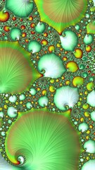 Poster - fractal display with swirling green complex detailing, vertical video
