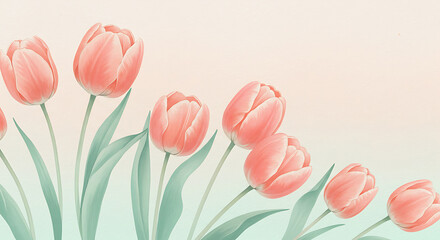 Poster - Soft Pink Tulips Watercolor Illustration Gentle Floral Background for Spring Decor