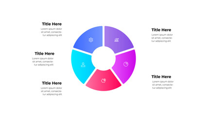 Fototapete - A visually engaging circular infographic with 5 colorful segments and icons, ideal for presentations and data visualization purposes