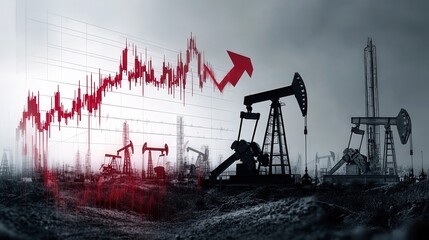 Poster - financial chart demonstrates a significant drop in oil prices, with a downward arrow indicating the decline. In the background