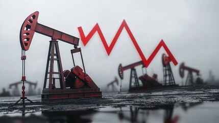Poster - financial chart shows the drastic drop in oil prices, marked by a downward arrow.